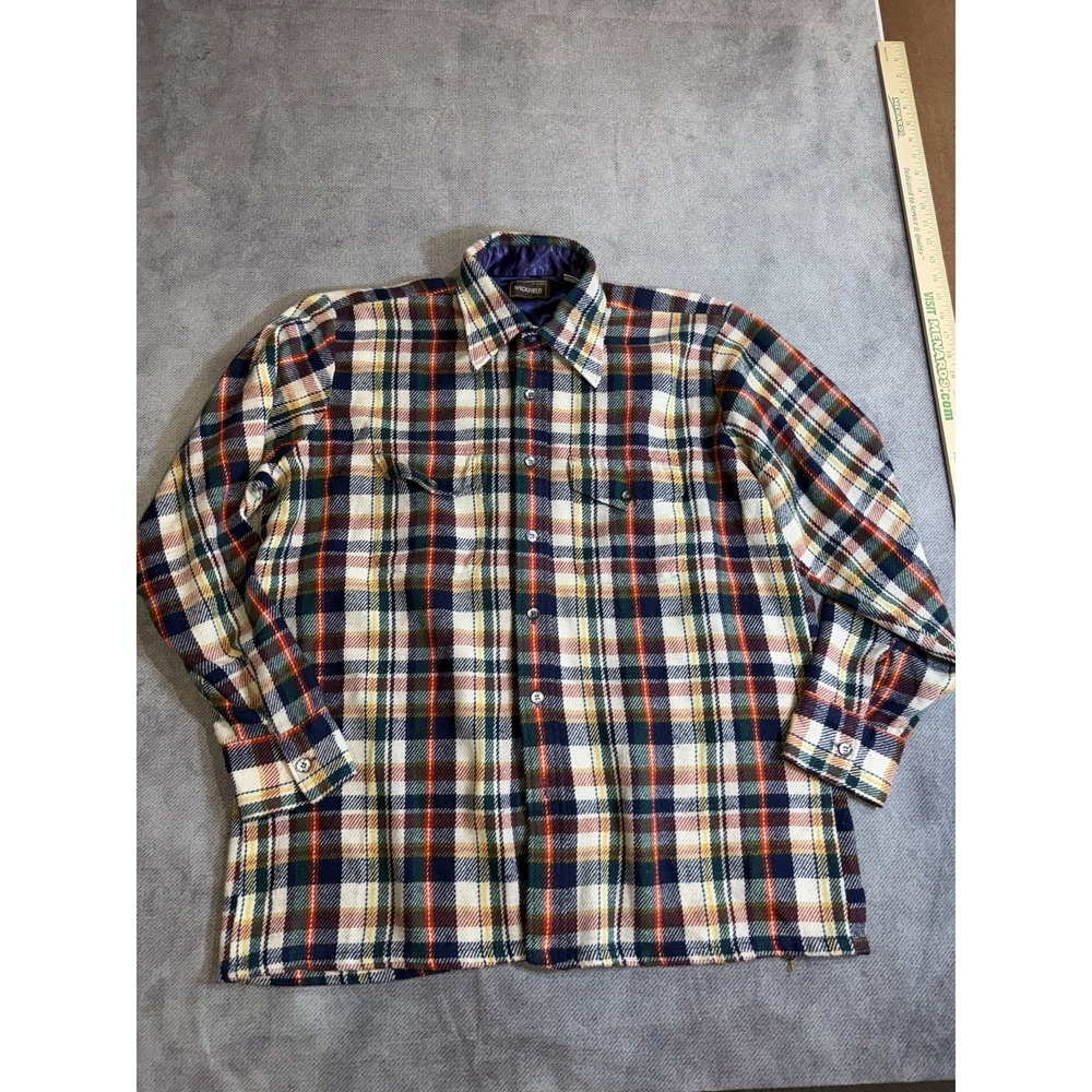 Vintage Wickfield Flannel Button Up 70's Multi Colored Missing One Button